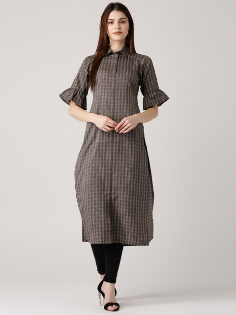 

Libas Women Grey & Black Checked Straight Kurta
