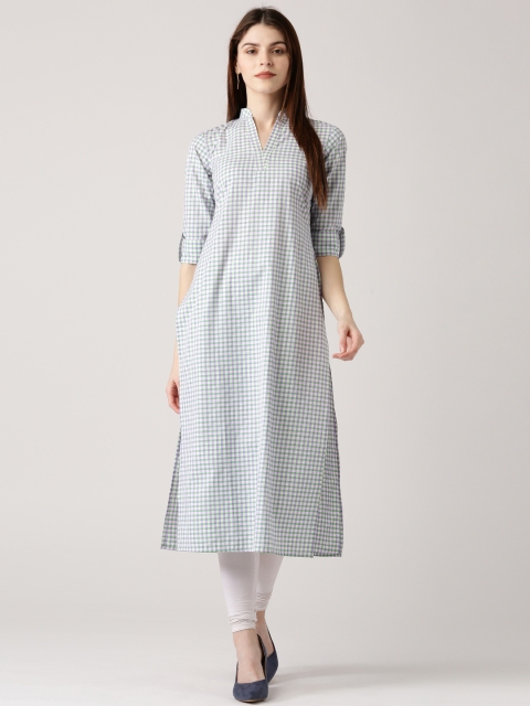 

Libas Women White & Green Checked Straight Kurta