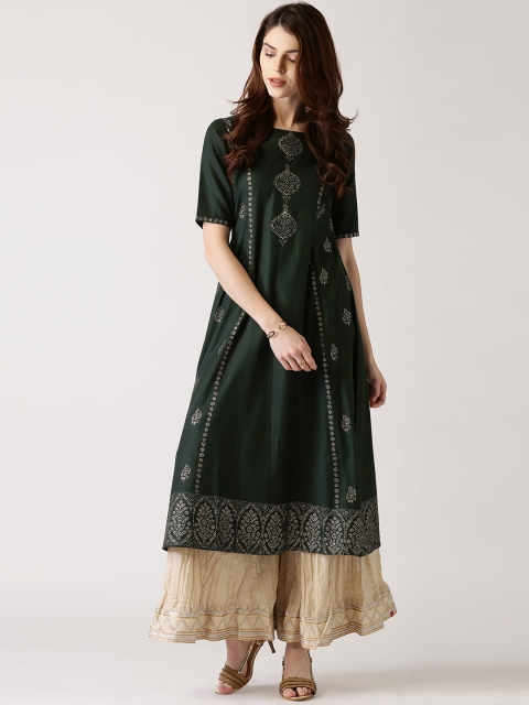 

Libas Women Green Printed A-Line Kurta