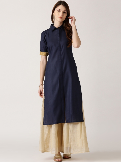 

Libas Women Navy Blue Solid Straight Kurta