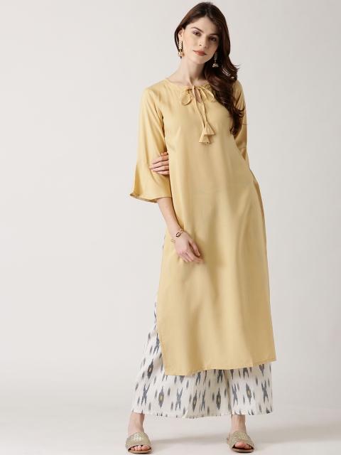 

Libas Women Beige Solid Straight Kurta