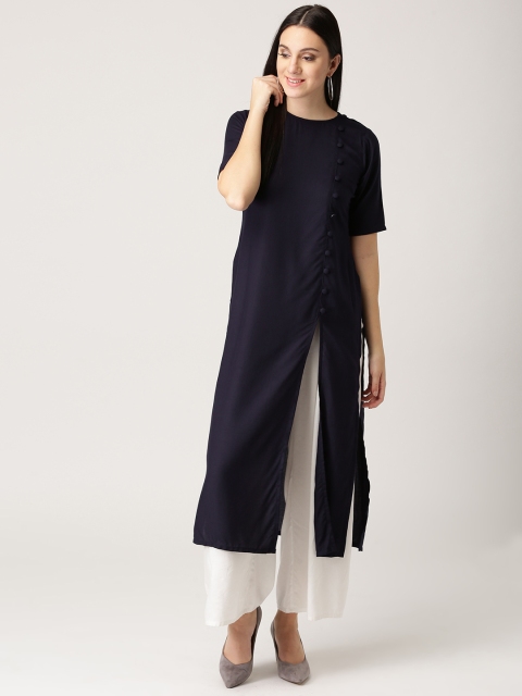 

Libas Women Navy Blue Solid Straight Kurta
