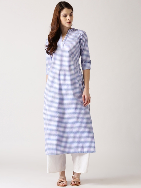 

Libas Women Blue & White Checked Straight Kurta