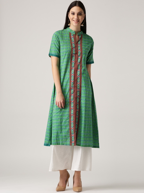 

Libas Women Green & Off-White Printed A-Line Kurta