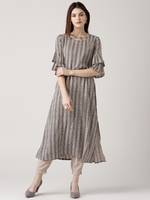 

Libas Women Taupe & Off-White Printed A-Line Kurta