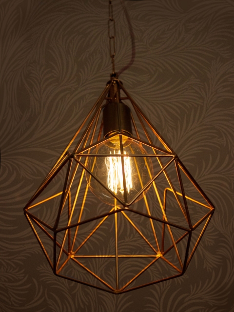 

Fos Lighting Silver-Toned Wire Cage Pendant Hanging Lamp, Gold