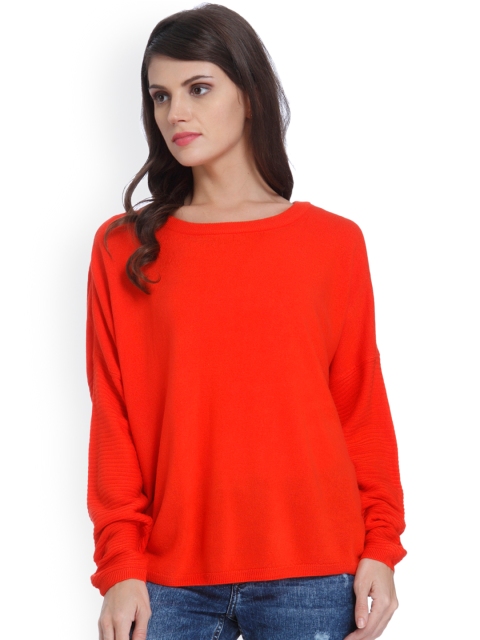 

ONLY Women Coral Red Solid Pullover