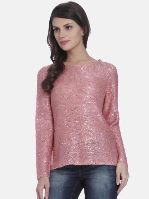 

ONLY Women Pink Solid Sequinned Sweater