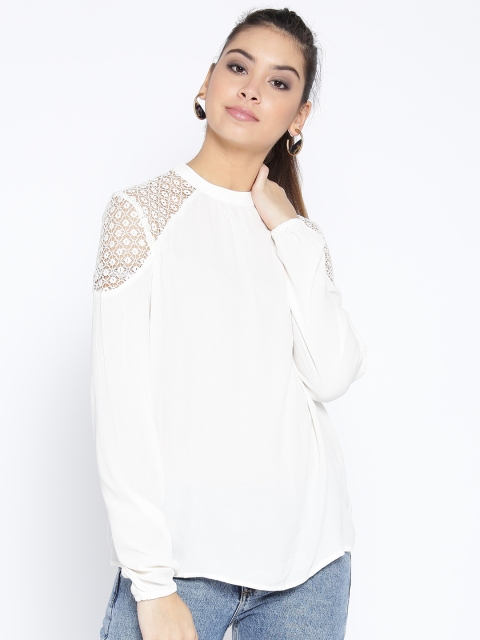 

ONLY Women Off-White Round Neck Solid Top