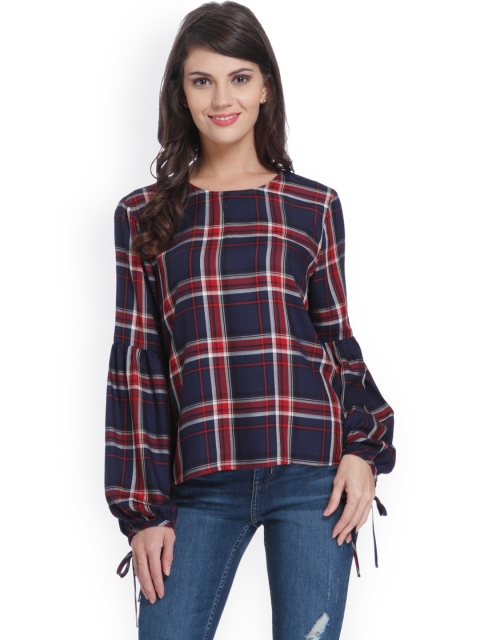 

ONLY Women Navy Blue Checked Top