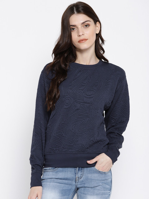 

ONLY Women Navy Blue Self Design Sweatshirt