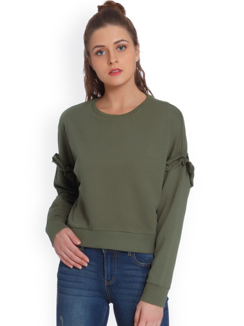 

ONLY Women Olive Green Solid Sweatshirt