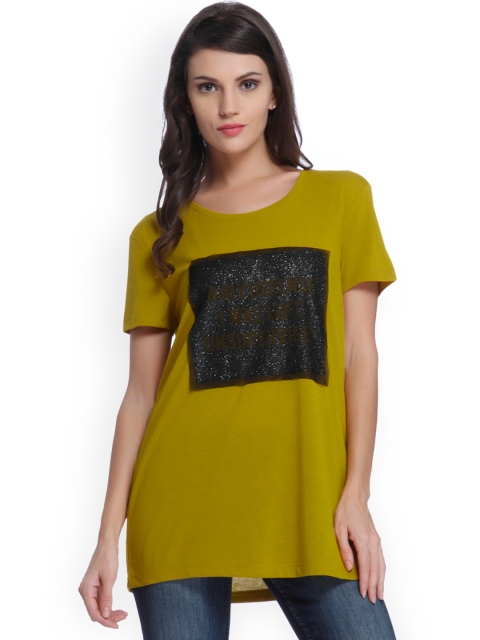 

ONLY Women Mustard Printed Round Neck T-shirt