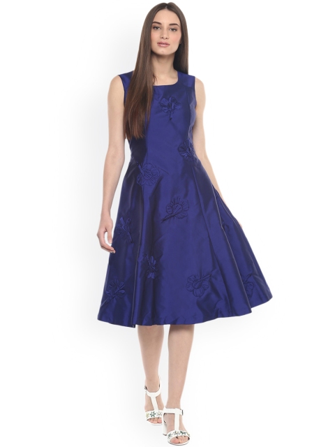 

Soie Women Blue Self Design A-Line Dress
