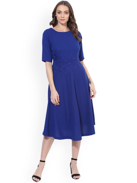 

Soie Women Blue Embellished Fit & Flare Dress
