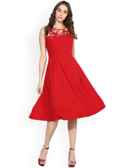 

Soie Women Red Embellished Fit & Flare Dress