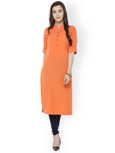 

Laabha Women Orange Solid Straight Kurta
