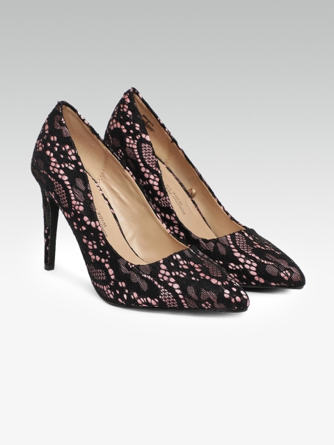 

DOROTHY PERKINS Women Black LACE EMILY Textured Sandals