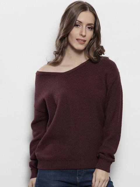 

DOROTHY PERKINS Women Burgundy Self-Design Pullover