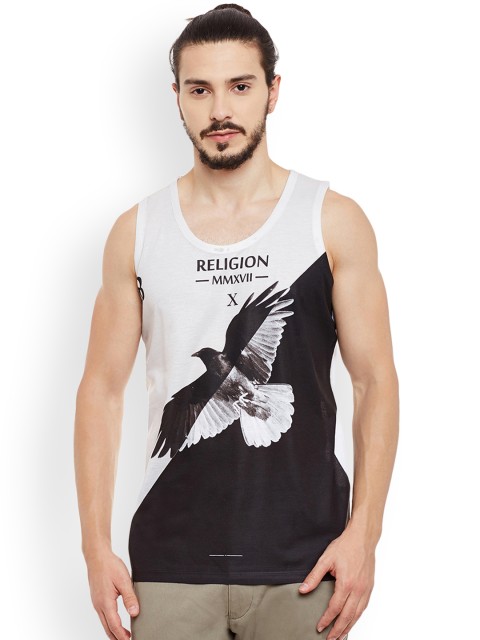 

Wear Your Mind Men Black & White Printed Round Neck T-shirt