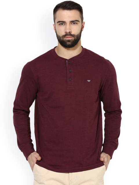 

Red Tape Men Maroon Solid Henley Neck T-shirt