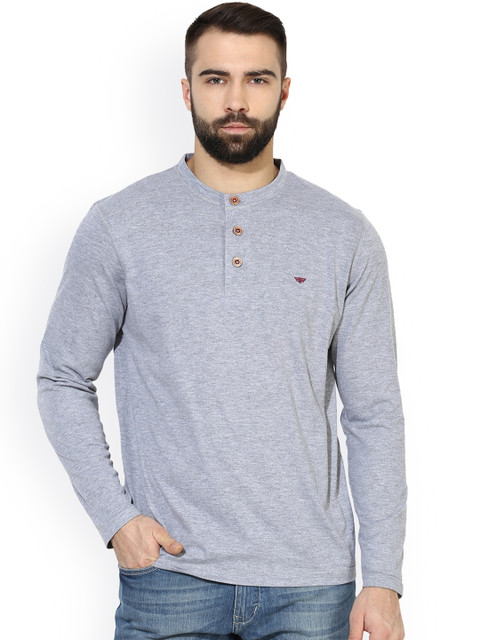 

Red Tape Men Grey Solid Henley Neck T-shirt