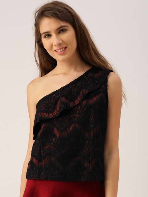 

DressBerry Women Black & Red Self-Design Top