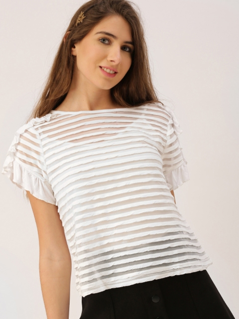 

DressBerry Women White Metallic Thread Striped Top