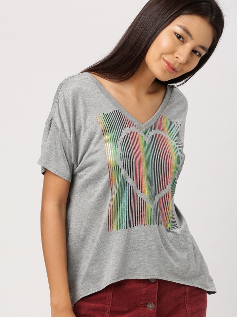 

DressBerry Women Grey Melange Printed Top
