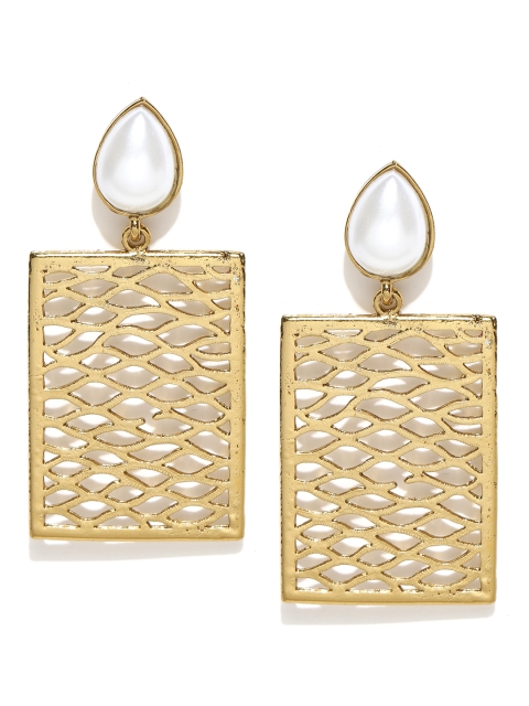 

Zaveri Pearls Off-White Gold-Plated Geometric Drop Earrings