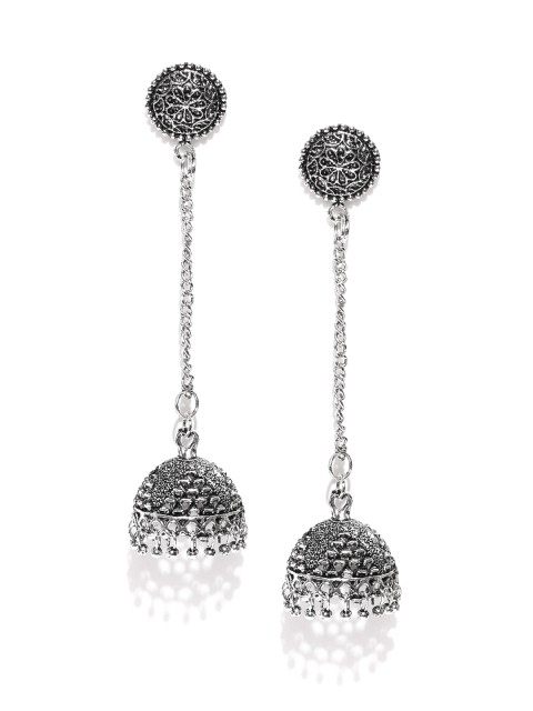 

Zaveri Pearls Oxidised Silver-Plated Dome Shaped Jhumkas