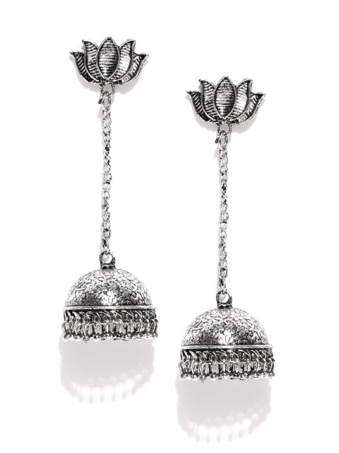 

Zaveri Pearls Oxidised Silver-Plated Dome Shaped Jhumkas