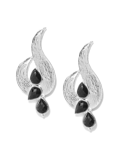 

Zaveri Pearls Black Silver-Plated Contemporary Drop Earrings