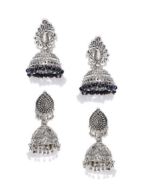 

Zaveri Pearls Set of 2 Silver-Plated Dome Shaped Jhumkas