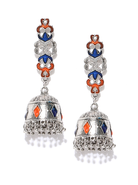 

Zaveri Pearls Orange & Blue Silver-Plated Dome Shaped Jhumkas