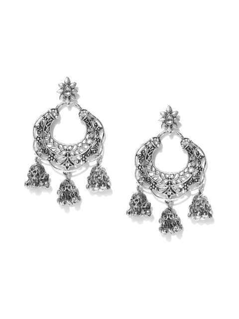 

Zaveri Pearls Oxidised Silver-Plated Stone-Studded Chandbalis