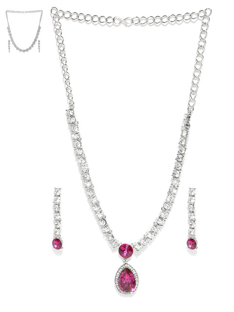 

Zaveri Pearls Silver-Toned Austrian Diamond-Studded Jewellery Sets