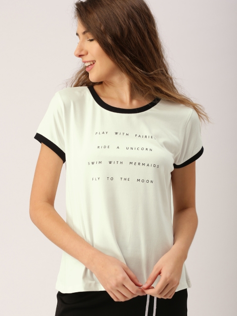 

DressBerry Women White Printed Round Neck T-shirt