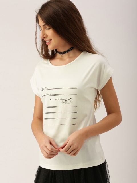 

DressBerry Women Off-White Printed Round Neck T-shirt