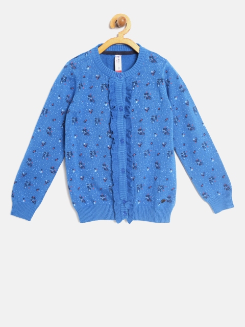 

U.S. Polo Assn. Kids Girls Blue Printed Cardigan