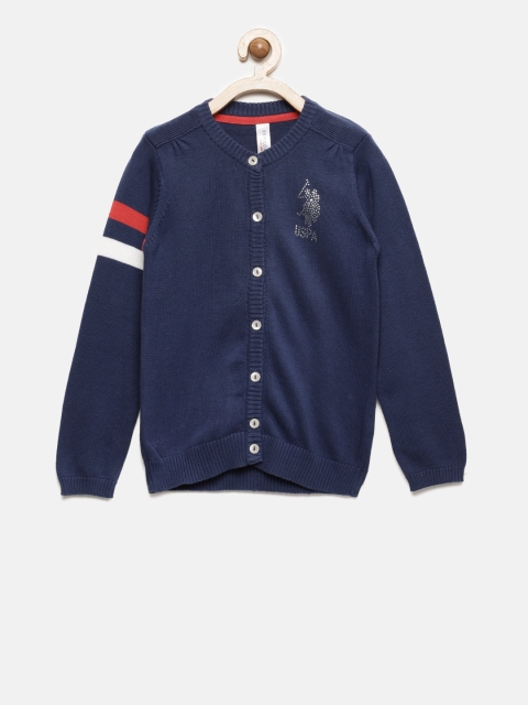 

U.S. Polo Assn. Kids Girls Navy Blue Solid Cardigan