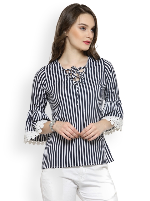 

plusS Women Navy Blue Striped Top