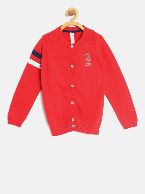 

U.S. Polo Assn. Kids Girls Red Solid Cardigan
