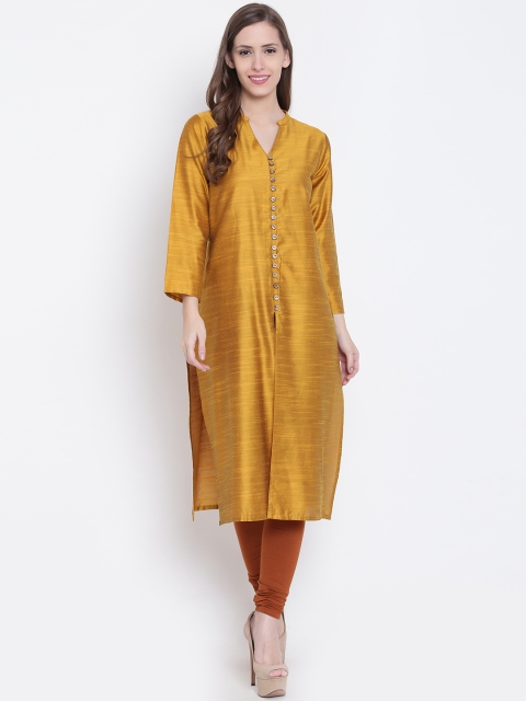 

Shree Women Mustard Yellow Solid Straight Kurta