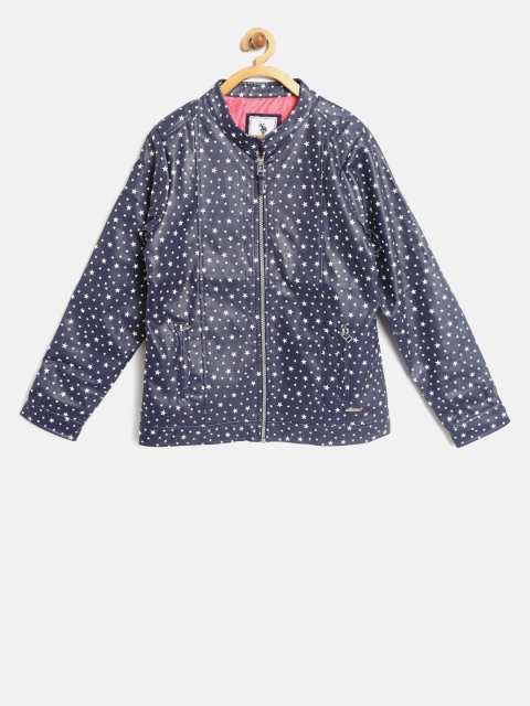 

U.S. Polo Assn. Kids Girls Navy Printed Biker Jacket, Navy blue