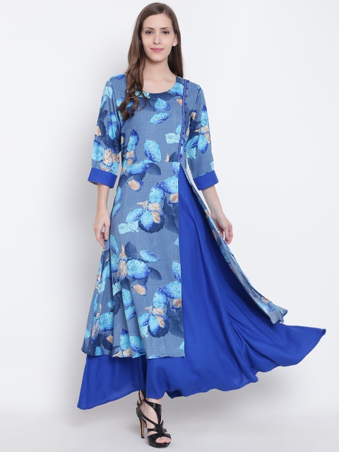 

Shree Women Blue Printed Layered Maxi Dress