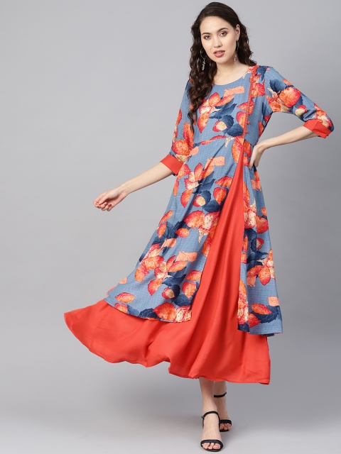 

Shree Women Orange & Blue Printed Layered Maxi Dress