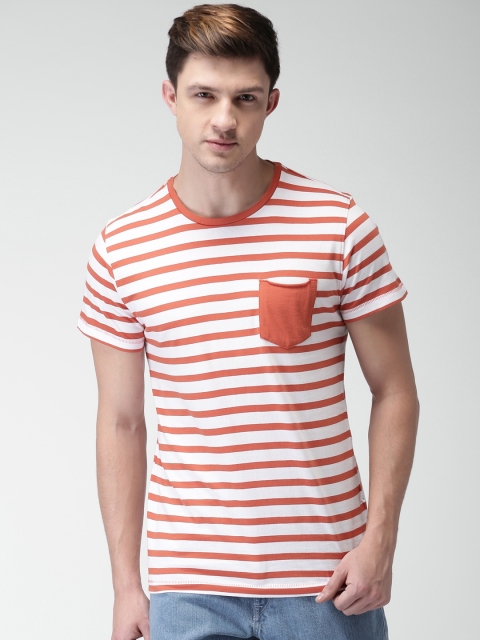 

Mast & Harbour Men White Striped Round Neck T-shirt
