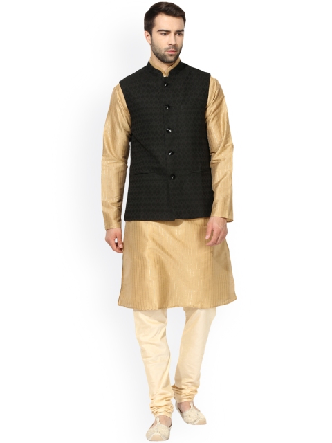 

KISAH Men Beige Self-Design Churidar Kurta with Nehru Jacket