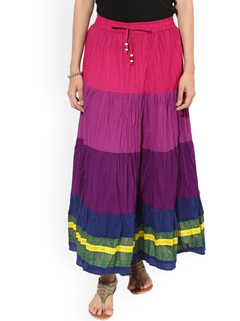 

Sangria Women Multicoloued Colourblocked Flared Maxi Skirt, Multi